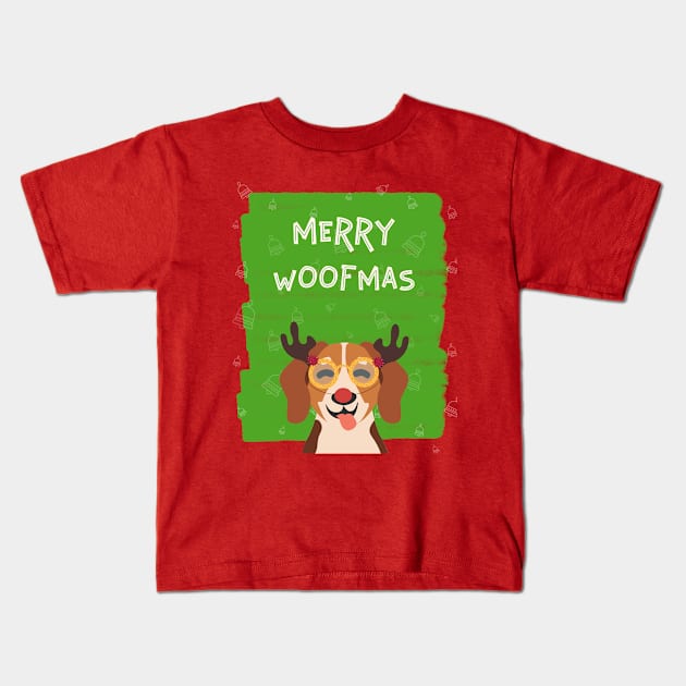 merry woofmas Kids T-Shirt by natashawilona